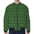 Green Pot Leaf Pattern Print Zip Sleeve Bomber Jacket