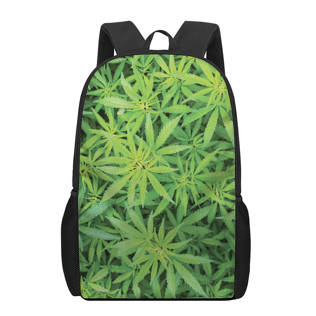 Green Pot Leaf Print 17 Inch Backpack