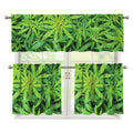 Green Pot Leaf Print 3 Piece Kitchen Curtains
