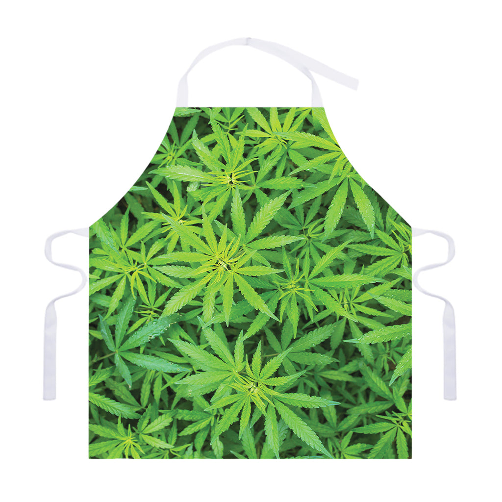 Green Pot Leaf Print Adjustable Apron
