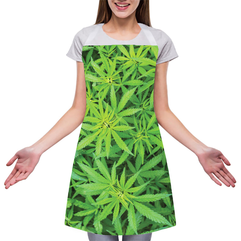Green Pot Leaf Print Adjustable Apron