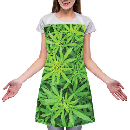 Green Pot Leaf Print Adjustable Apron