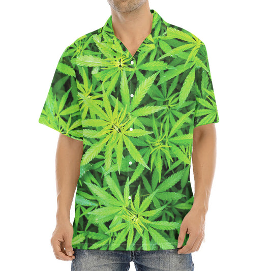 Green Pot Leaf Print Aloha Shirt
