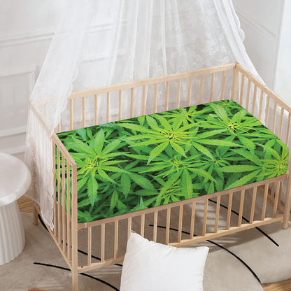 Green Pot Leaf Print Baby Crib Sheet