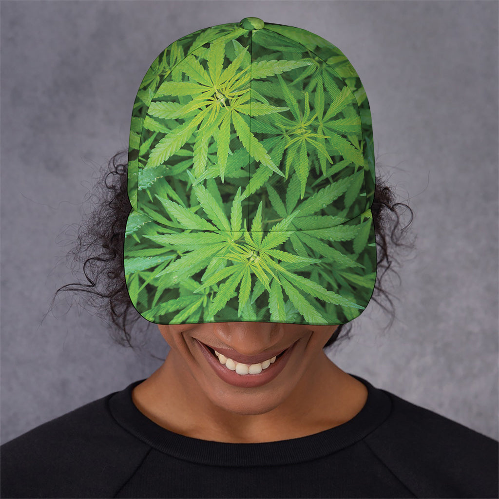 Green Pot Leaf Print Baseball Cap
