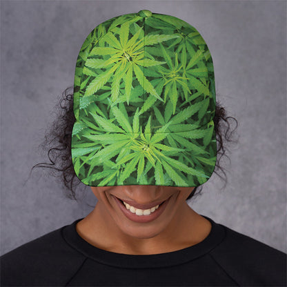 Green Pot Leaf Print Baseball Cap