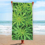 Green Pot Leaf Print Beach Towel