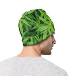 Green Pot Leaf Print Beanie