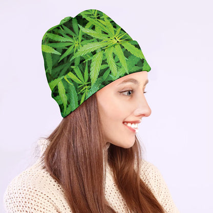 Green Pot Leaf Print Beanie