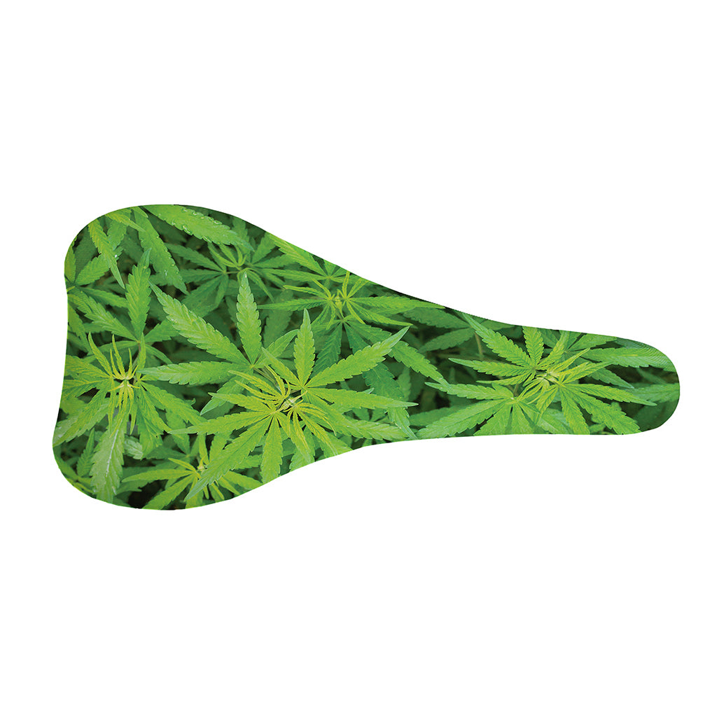 Green Pot Leaf Print Bicycle Seat Cover