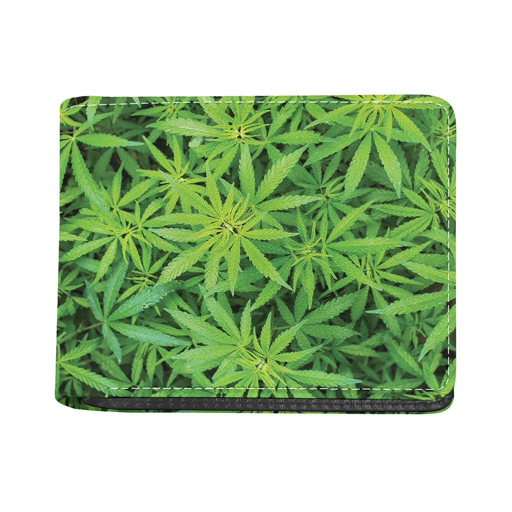 Green Pot Leaf Print Bifold Wallet