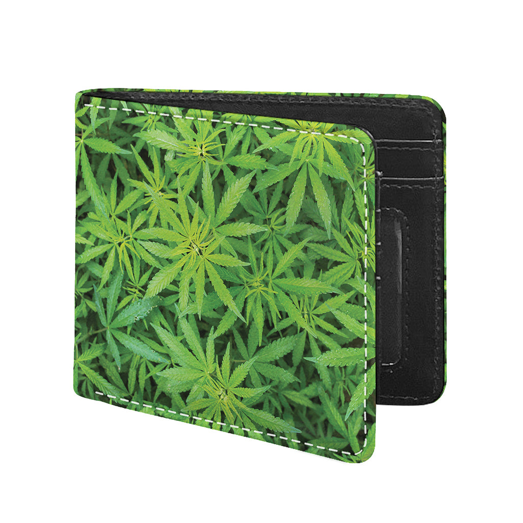 Green Pot Leaf Print Bifold Wallet