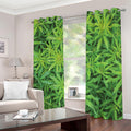 Green Pot Leaf Print Dimout Grommet Curtains