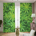 Green Pot Leaf Print Dimout Pencil Pleat Curtains