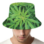 Green Pot Leaf Print Bucket Hat