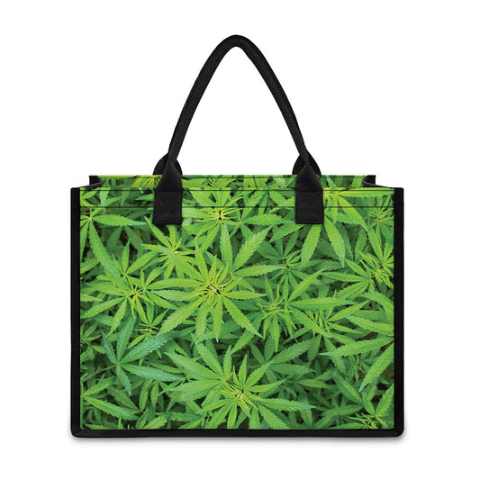 Green Pot Leaf Print Canvas Tote Bag