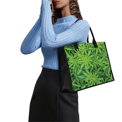 Green Pot Leaf Print Canvas Tote Bag