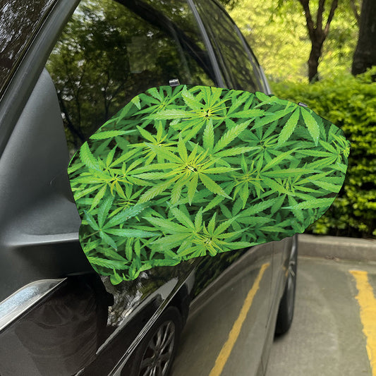 Green Pot Leaf Print Car Side Mirror Covers
