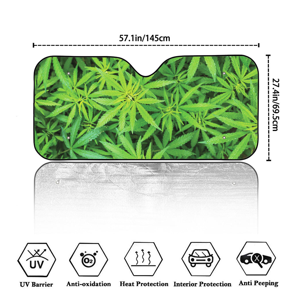 Green Pot Leaf Print Car Windshield Sun Shade