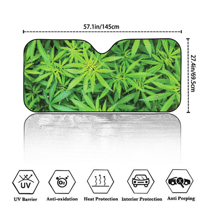 Green Pot Leaf Print Car Windshield Sun Shade