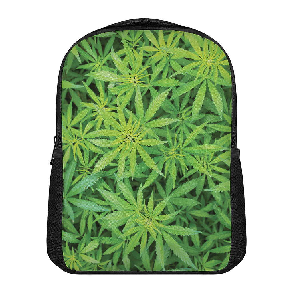Green Pot Leaf Print Casual Backpack