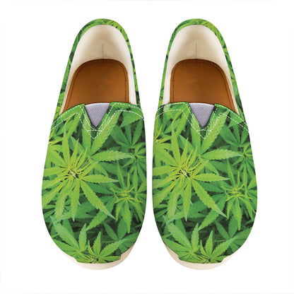 Green Pot Leaf Print Casual Shoes