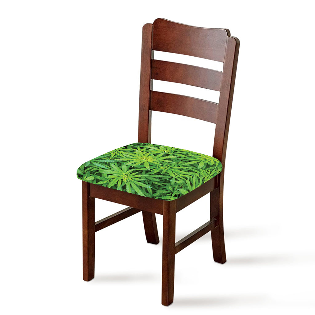 Green Pot Leaf Print Chair Cushion Cover