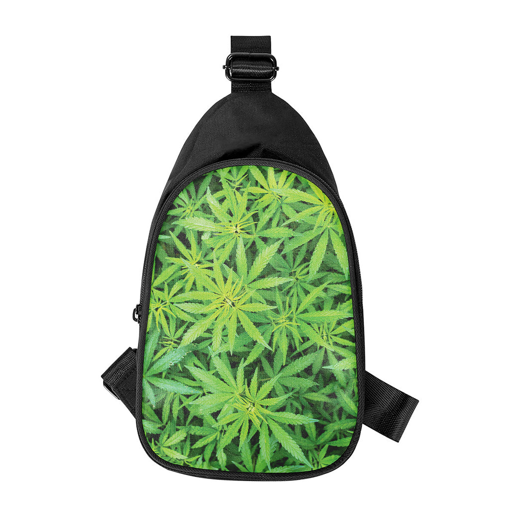 Green Pot Leaf Print Chest Bag