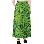 Green Pot Leaf Print Chiffon Maxi Skirt