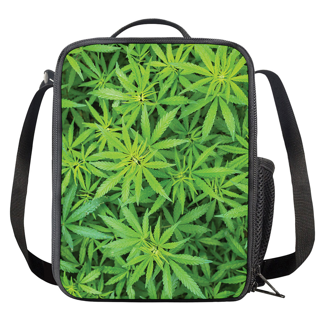 Green Pot Leaf Print Crossbody Lunch Bag