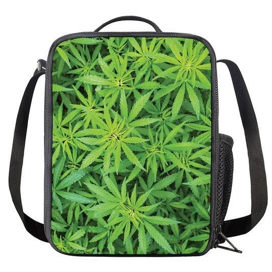 Green Pot Leaf Print Crossbody Lunch Bag