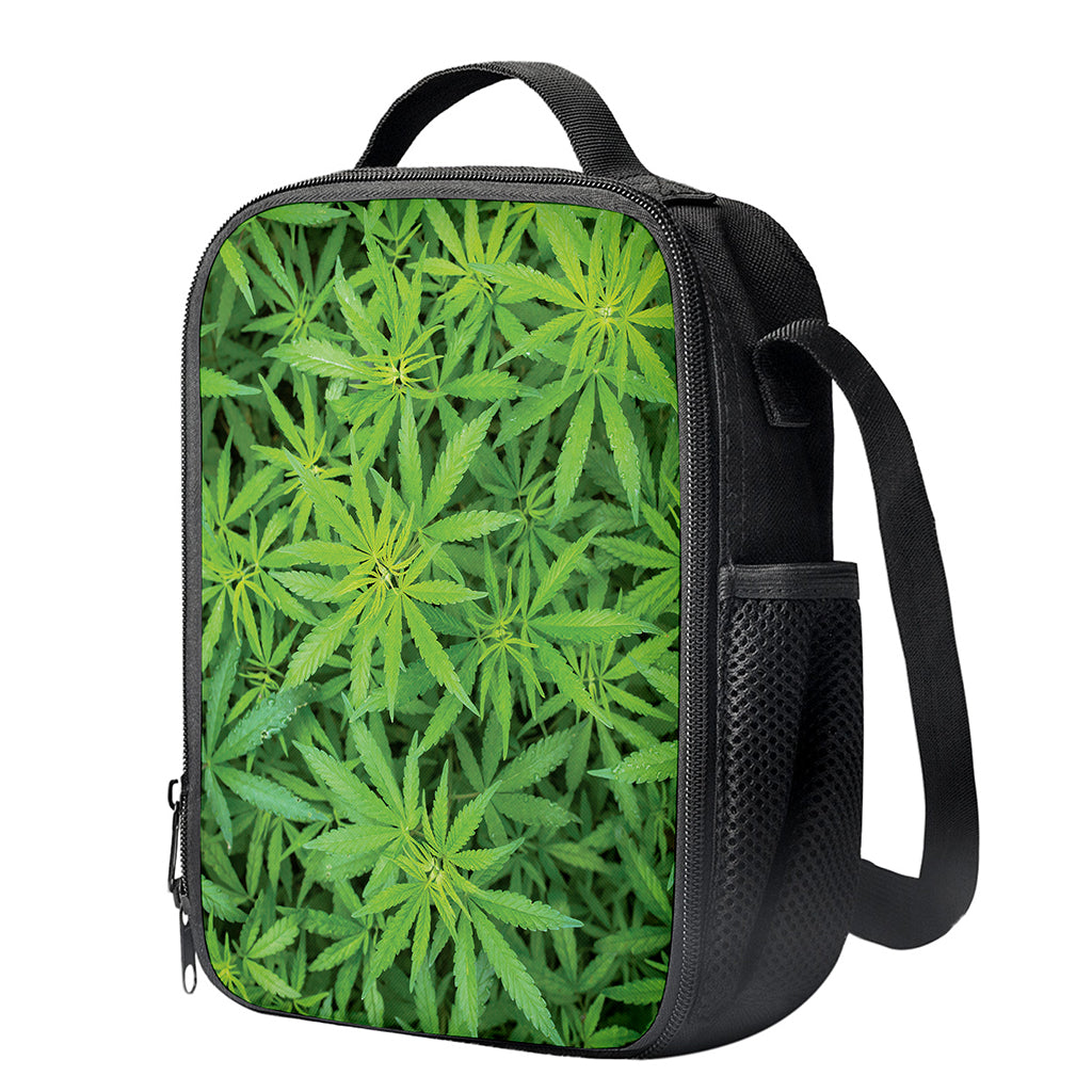 Green Pot Leaf Print Crossbody Lunch Bag