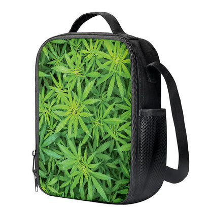 Green Pot Leaf Print Crossbody Lunch Bag
