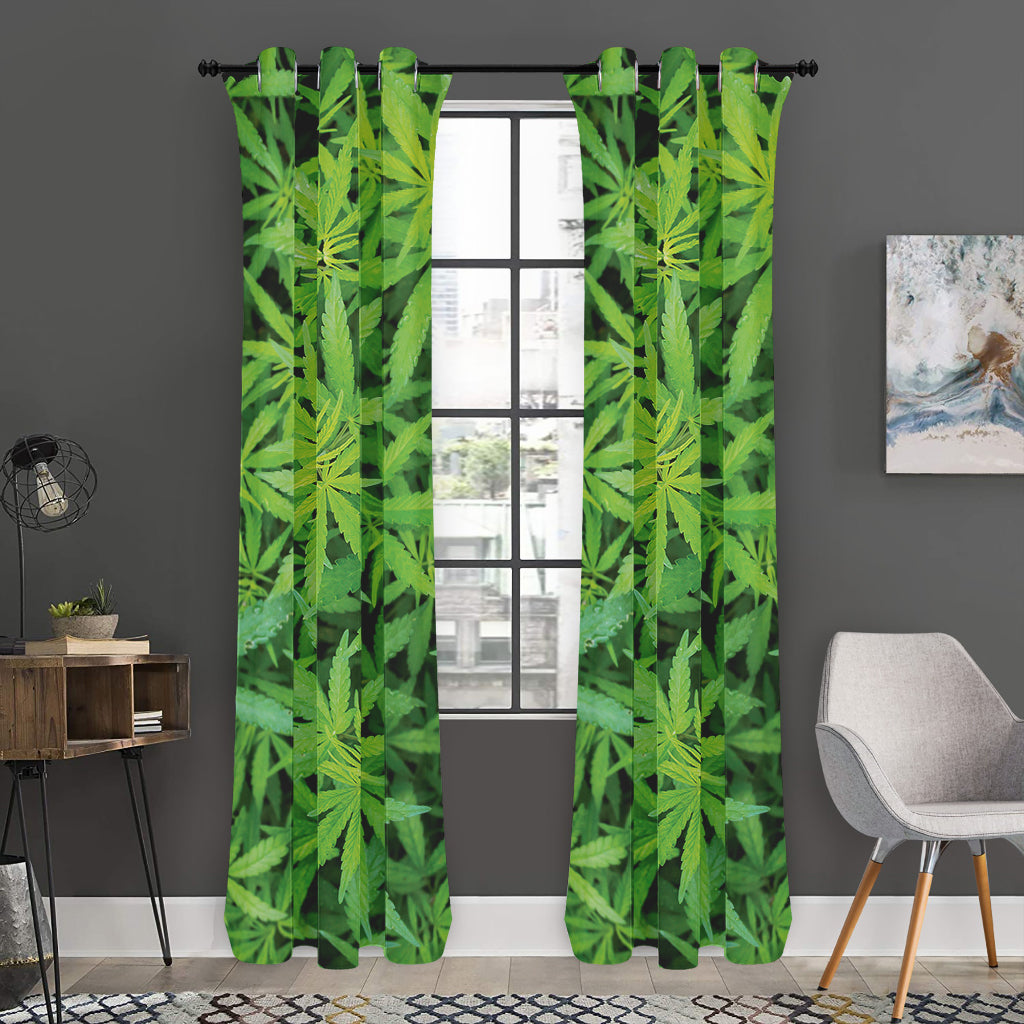 Green Pot Leaf Print Curtain