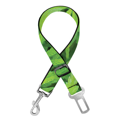 Green Pot Leaf Print Dog Seat Belt