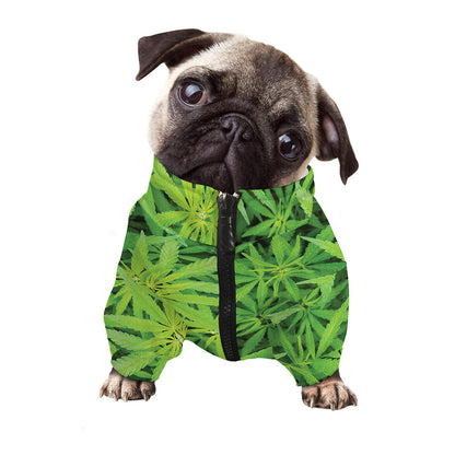 Green Pot Leaf Print Dog Zip Up Jacket