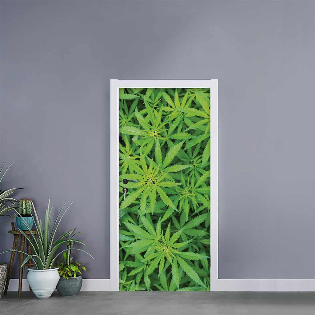 Green Pot Leaf Print Door Sticker