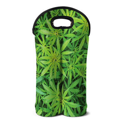 Green Pot Leaf Print Double Neoprene Wine Tote