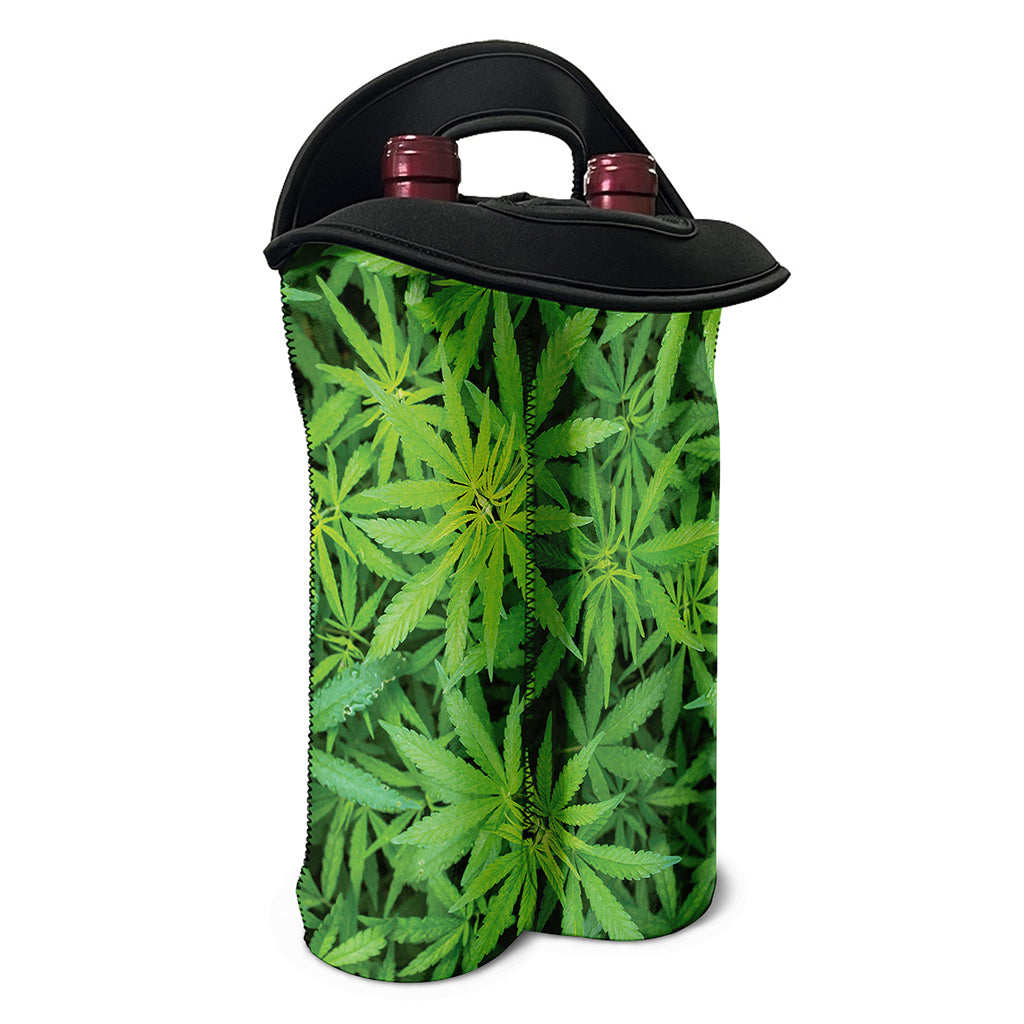 Green Pot Leaf Print Double Neoprene Wine Tote