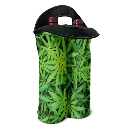 Green Pot Leaf Print Double Neoprene Wine Tote