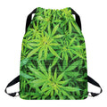 Green Pot Leaf Print Drawstring Backpack