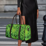 Green Pot Leaf Print Duffle Bag