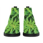 Green Pot Leaf Print Flat Ankle Boots