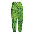 Green Pot Leaf Print Fleece Lined Knit Pants