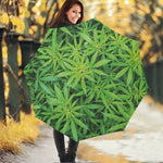 Green Pot Leaf Print Foldable Umbrella