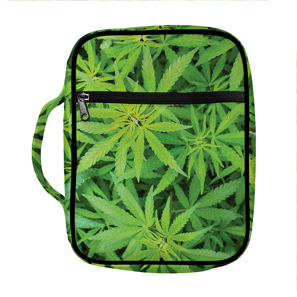 Green Pot Leaf Print Front Pocket Bible Bag