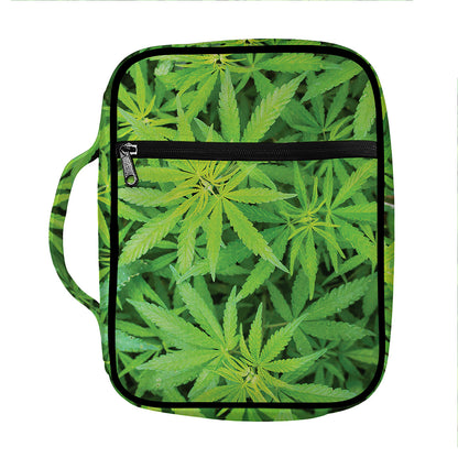 Green Pot Leaf Print Front Pocket Bible Bag