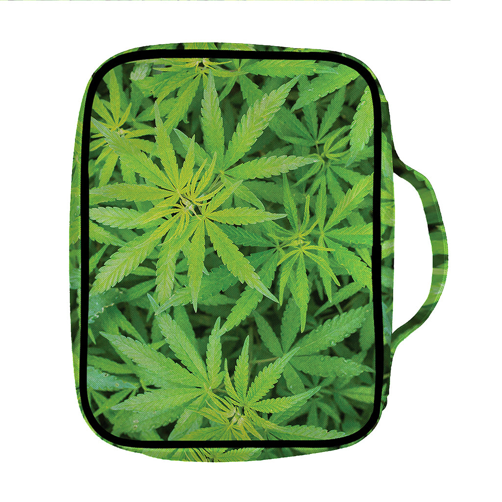 Green Pot Leaf Print Front Pocket Bible Bag