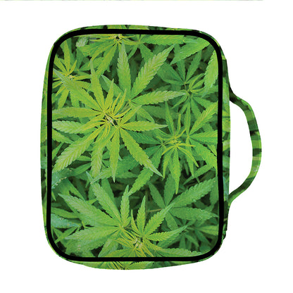 Green Pot Leaf Print Front Pocket Bible Bag