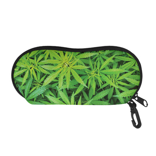 Green Pot Leaf Print Glasses Case